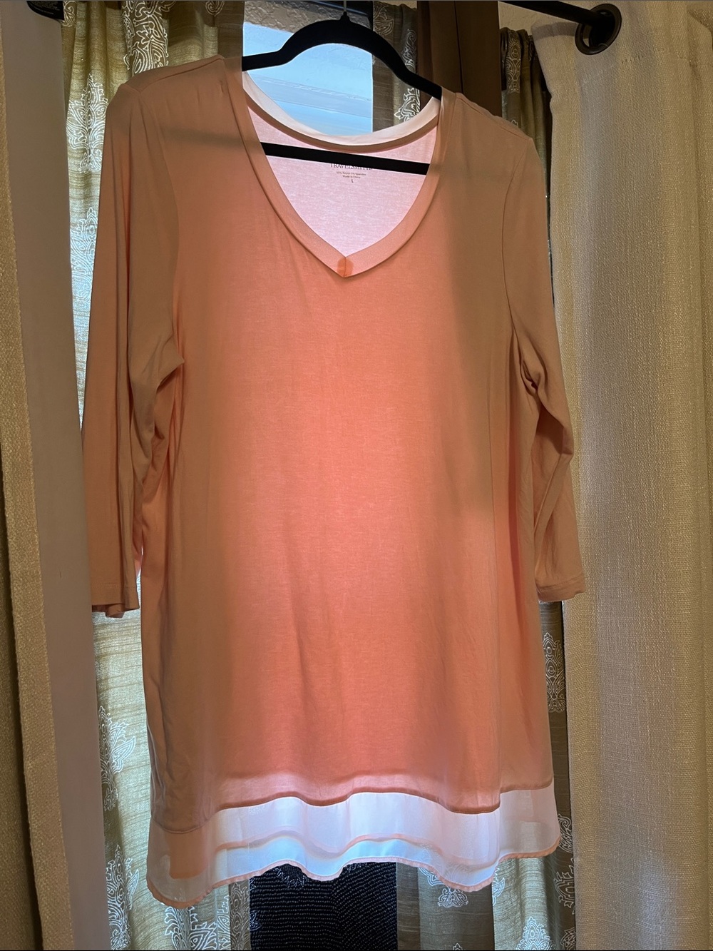 TravelSmith Peach Layered-Hem V-Neck Tunic